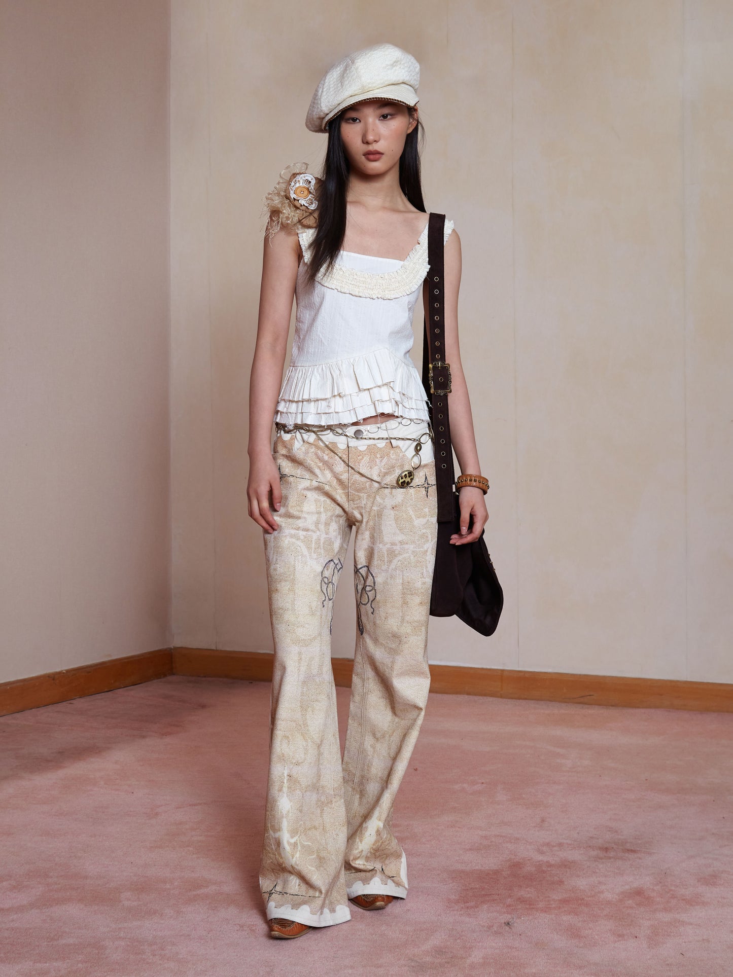 Beige Cotton FLower Top