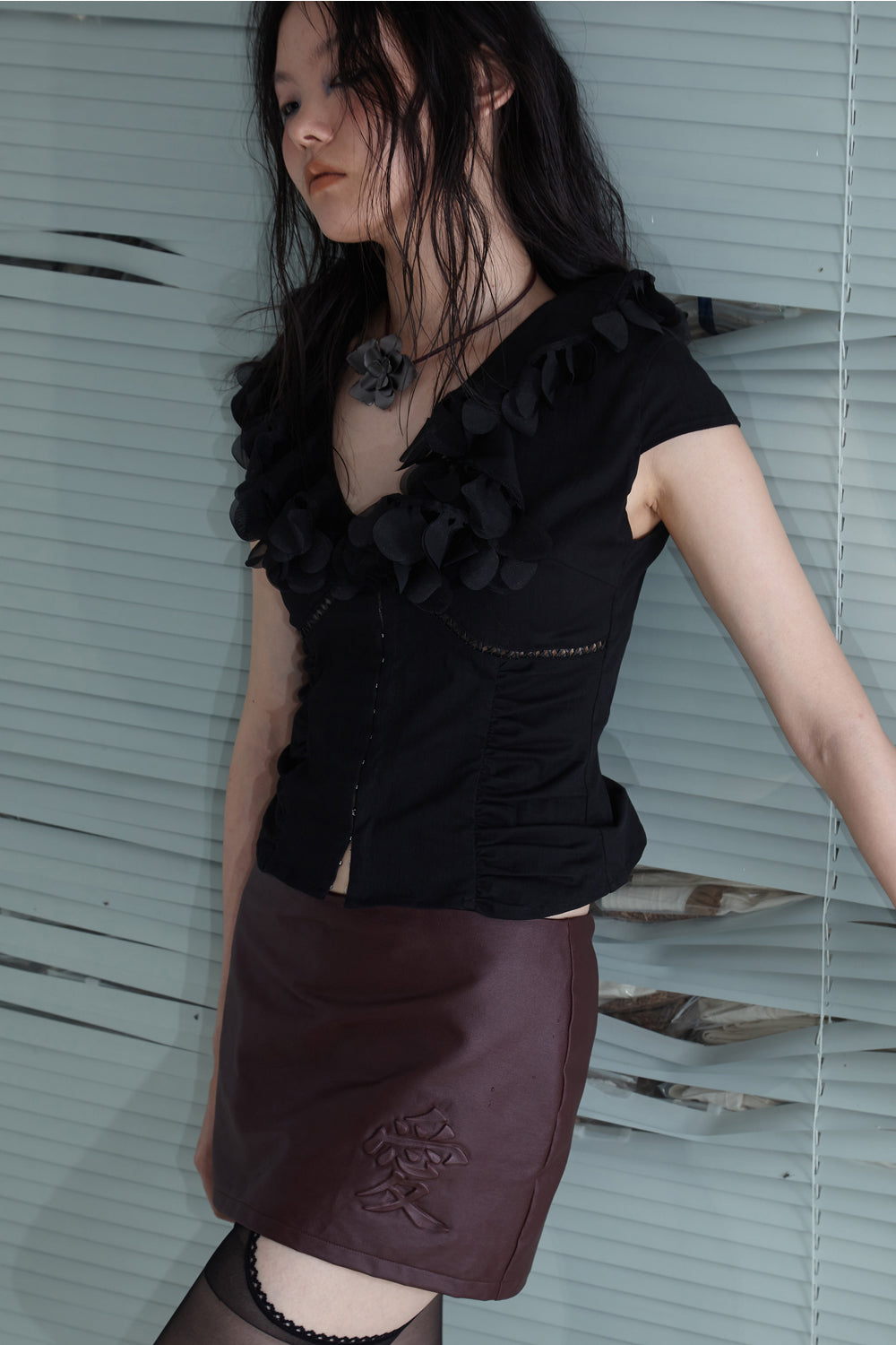 Black Petal-Detail Top