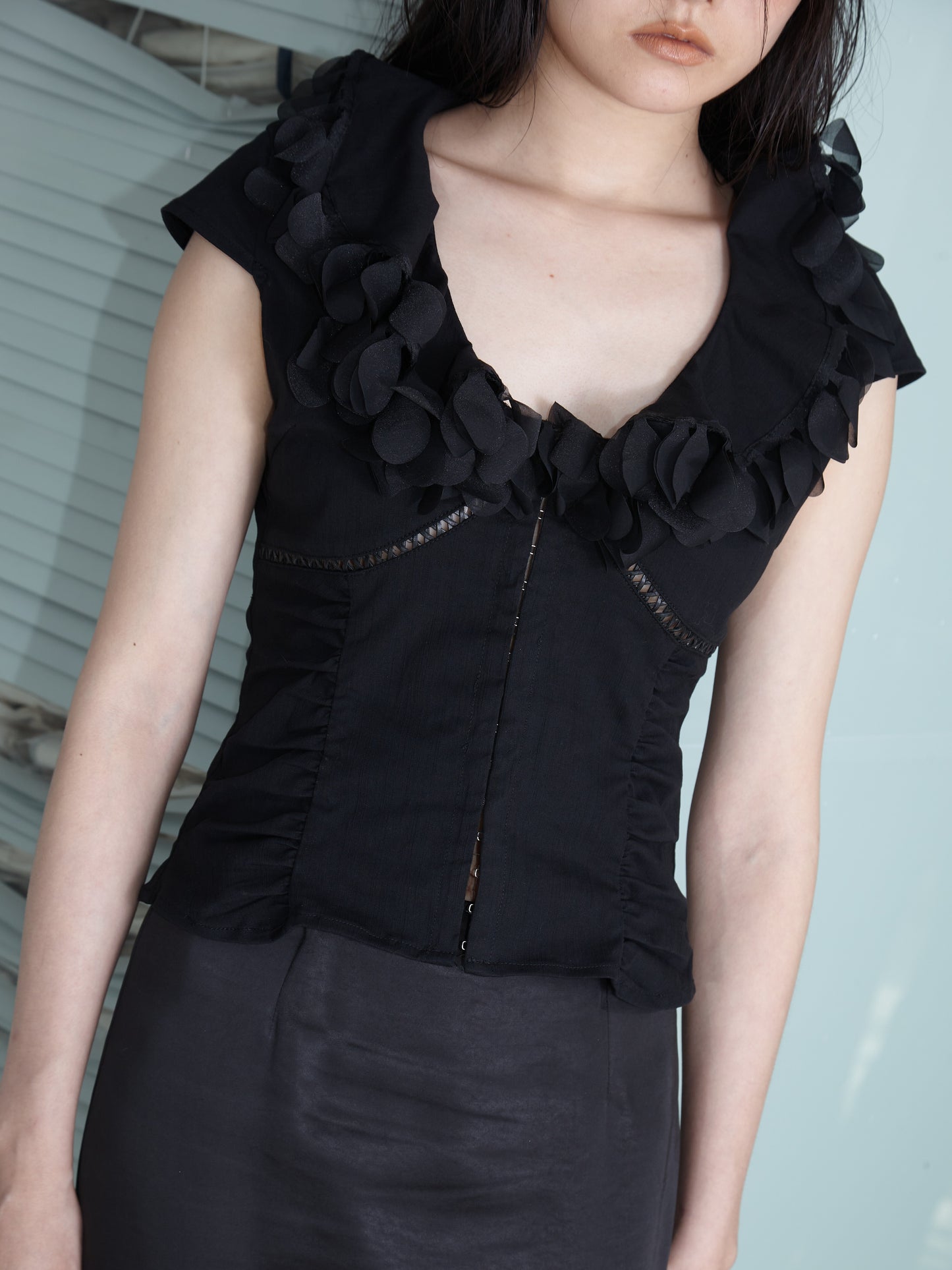 Black Petal-Detail Top