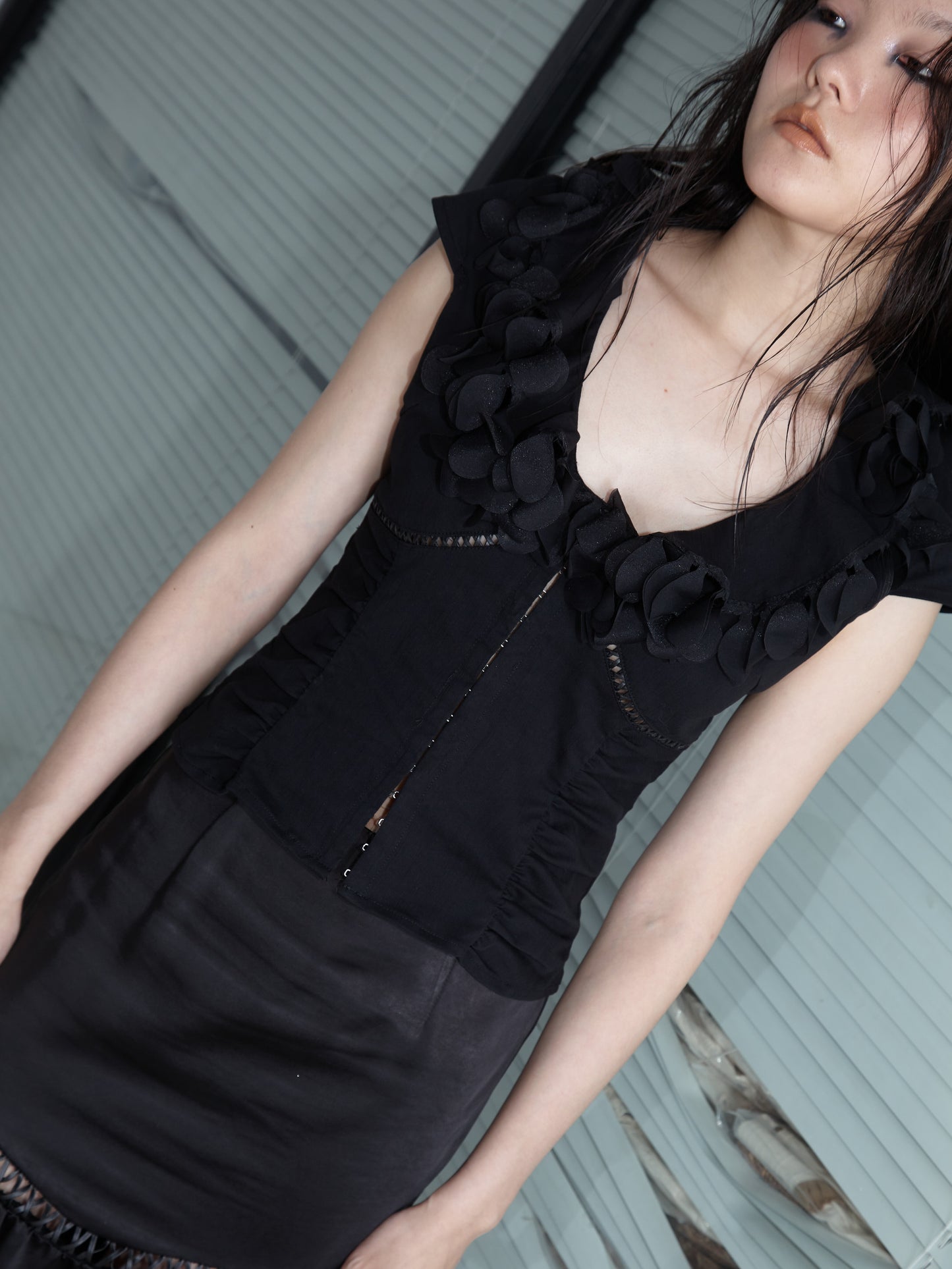 Black Petal-Detail Top